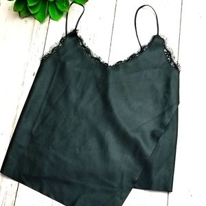 Zara Vegan Leather Lace Trim Tank Top